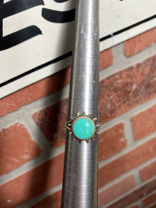 .925 Sterling Silver Turquoise Sun Flower Cocktail Ring 9.5”
