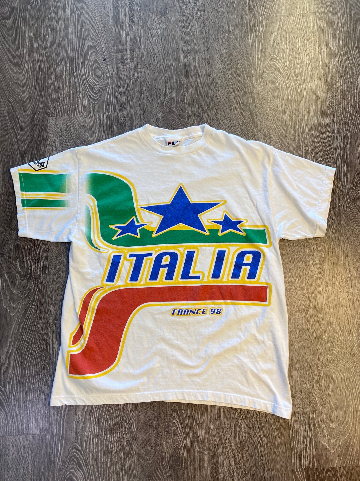 Vintage Italy Italia France 98 World Cup Soccer T-Shirt Fila White Sz Large