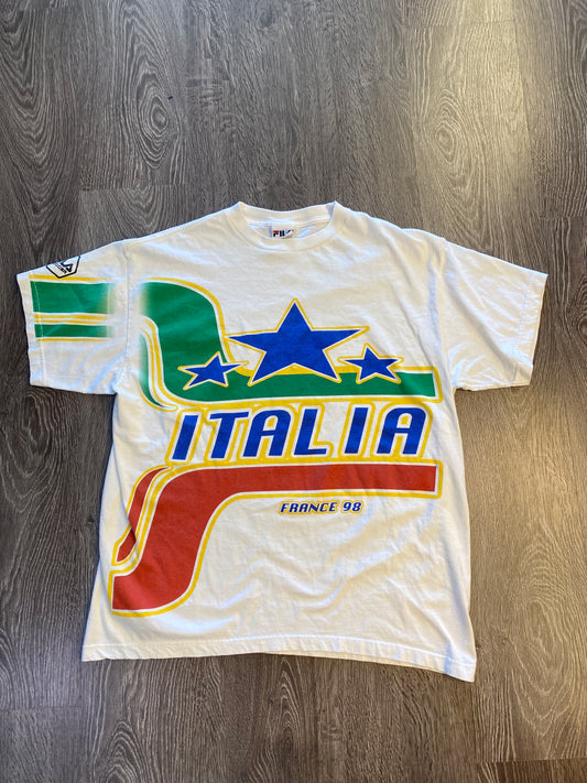 Vintage Italy Italia France 98 World Cup Soccer T-Shirt Fila White Sz Large