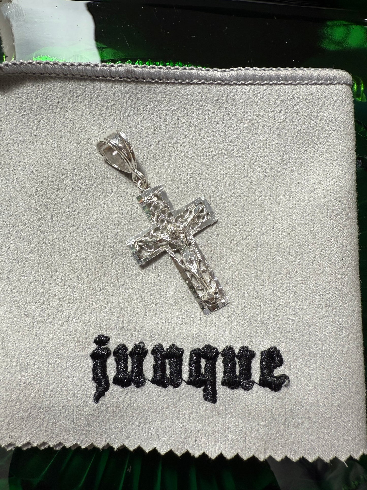.925 Sterling silver lace cross pendant