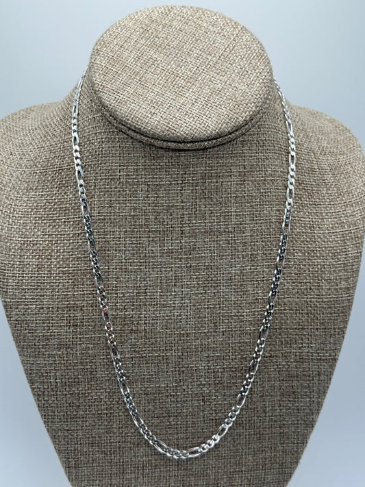 .925 Sterling Silver Figaro Chain Necklace Sz 20in
