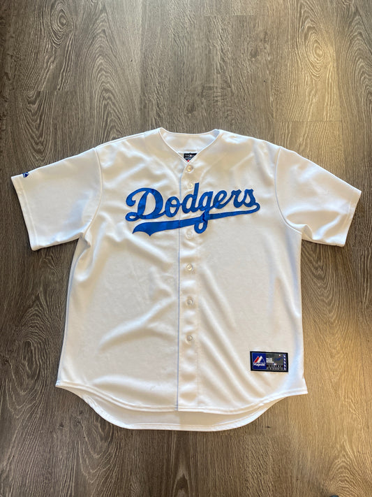 Vintage Y2K Majestic Los Angeles Dodgers LA White Jersey Size XL