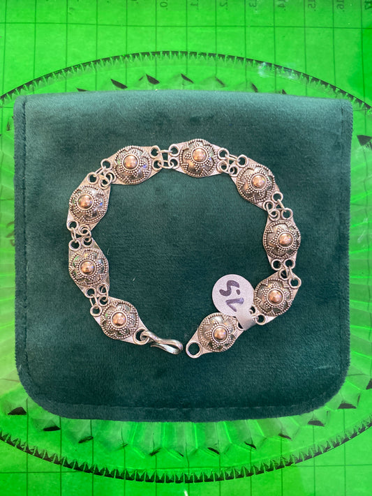 .925 Sterling Silver Two Tone Bracelet 7.5”