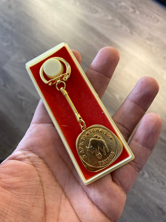 Vintage Novelty Gold Tone Taurus Zodiac Keychain