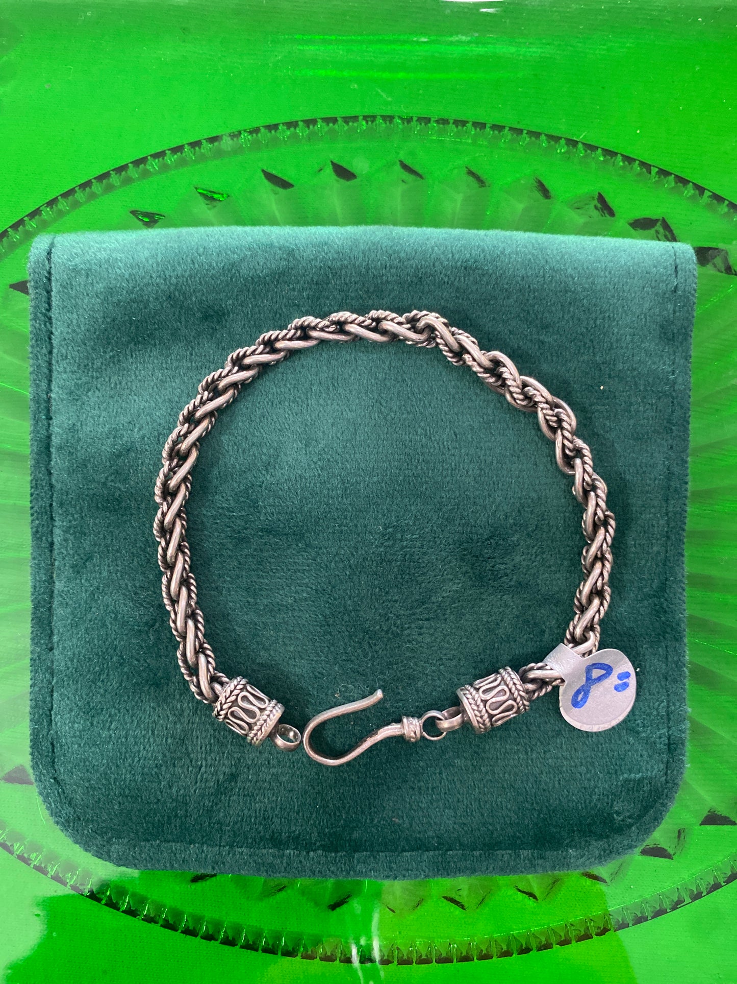 .925 Sterling Silver Twisted Rope Bar Bracelet 8”