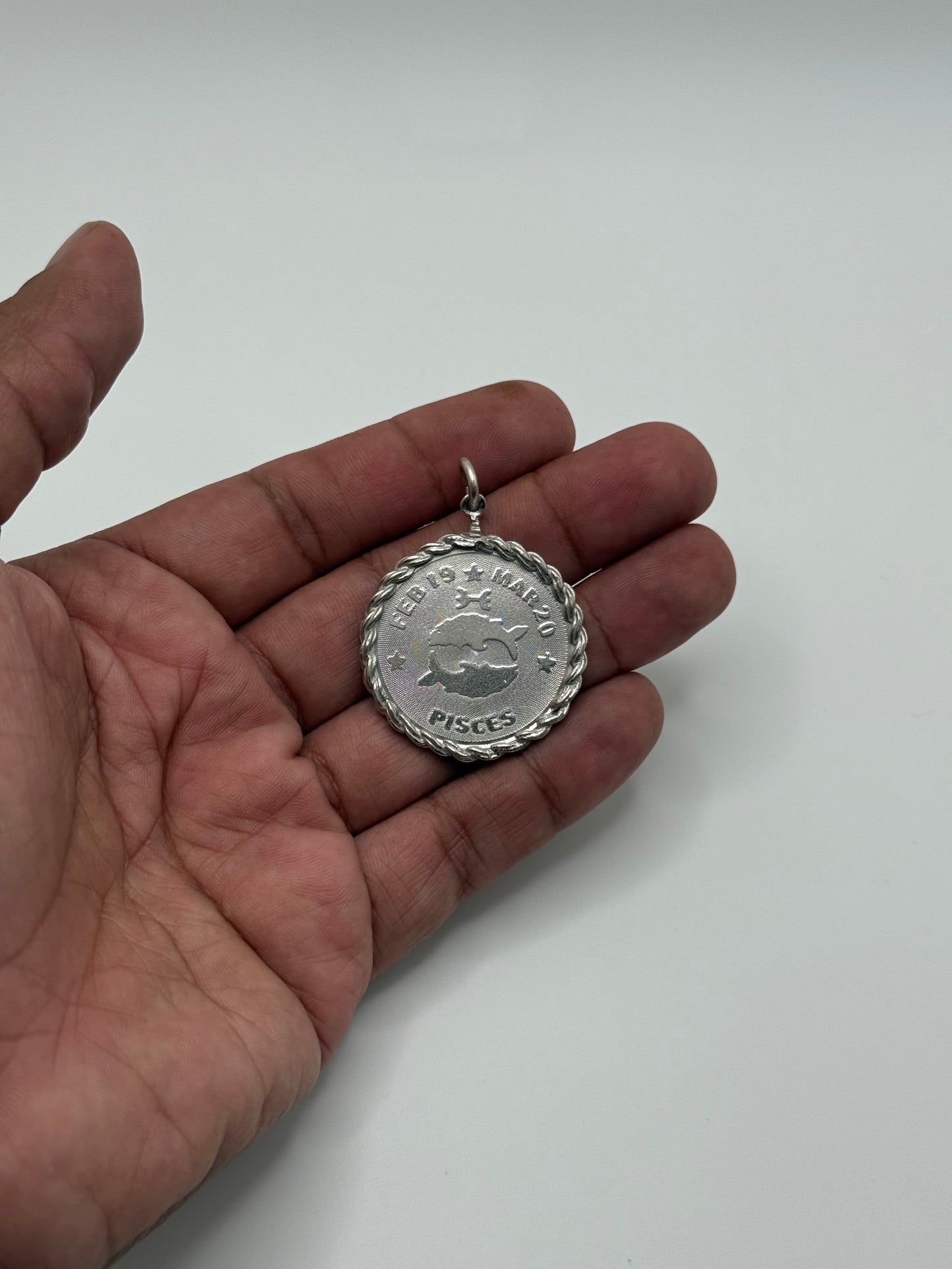 .925 Sterling Silver Pisces Zodiac Medallion Pendant
