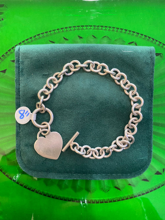 .925 Sterling Silver Tiffany Style Heart Charm Bracelet 8”