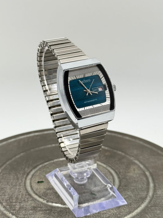 Vintage portento microbrand blue tv dial windup watch