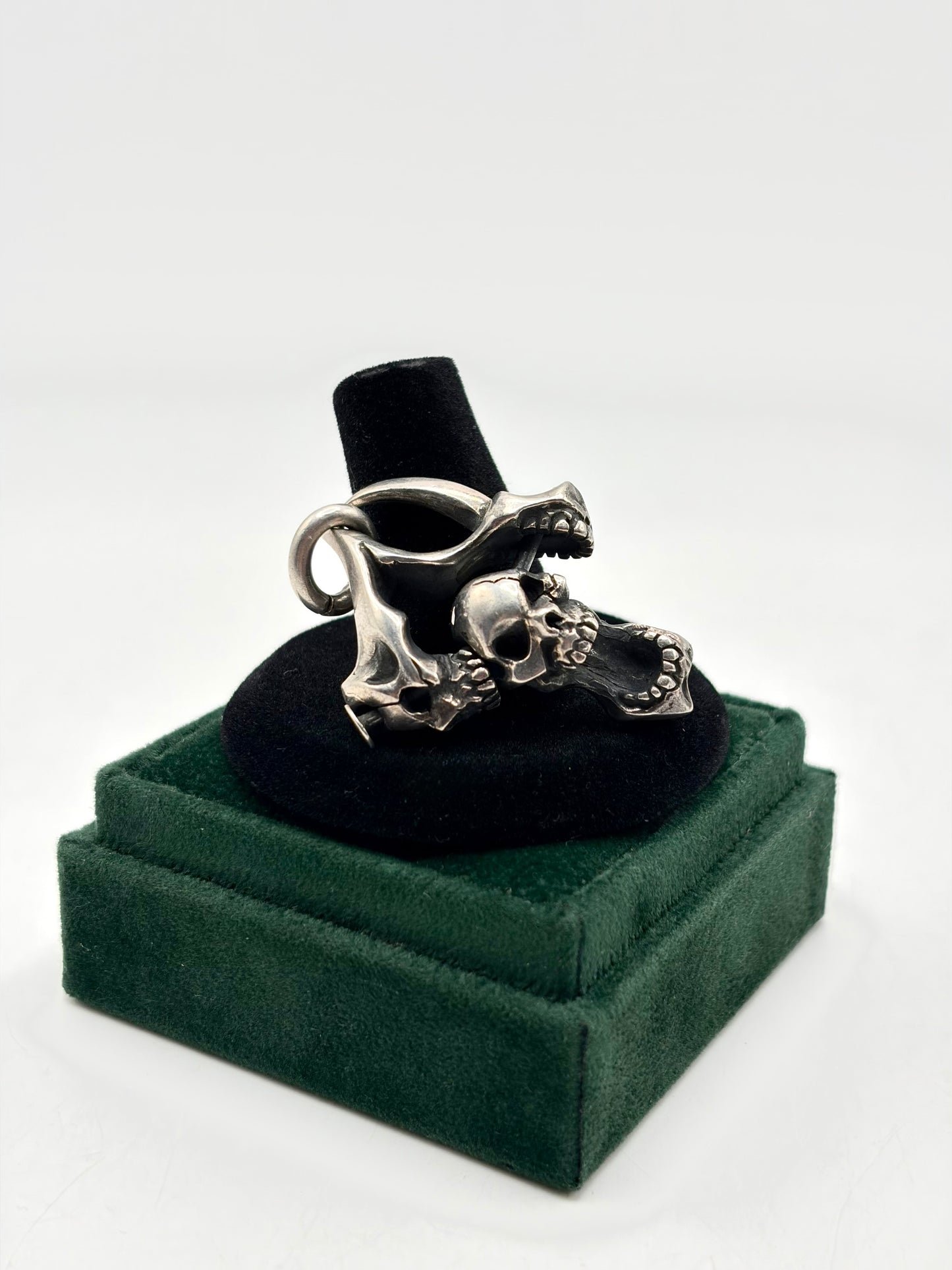 .925 Sterling Silver Double Hanging Skull Pendant