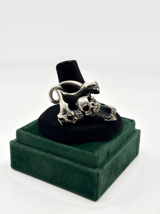 .925 Sterling Silver Double Hanging Skull Pendant