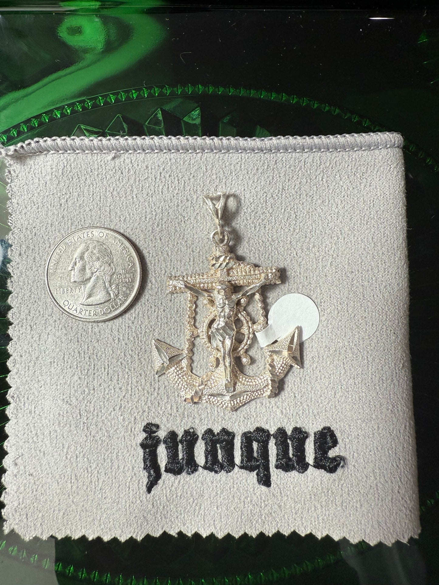 .925 Sterling silver large Jesus on anchor pendant