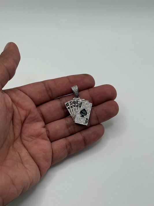 .925 Sterling Silver Royal Flush Playing Cards CZ Pendant