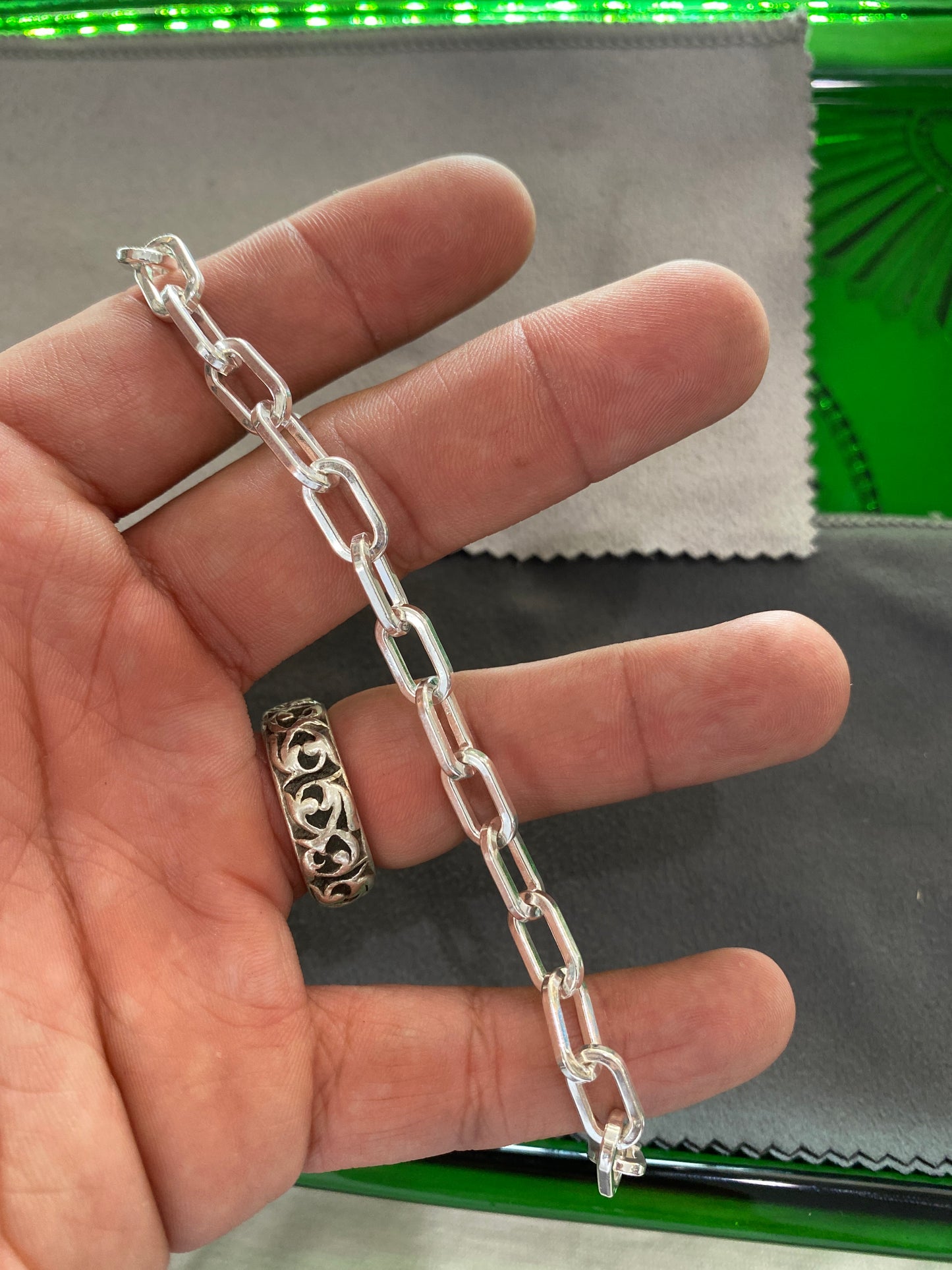 .925 Sterling Silver Paper Clip Link Bracelet Sz 8”
