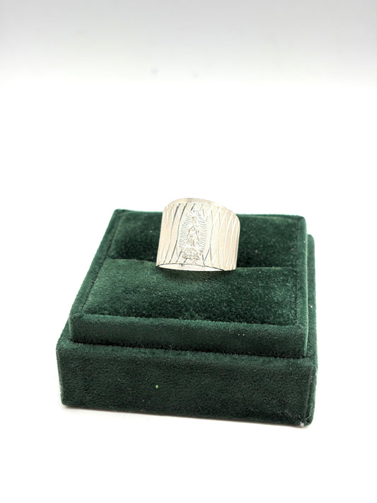 .925 Sterling Silver Our Lady of Guadalupe Wide Band Ring Size 8