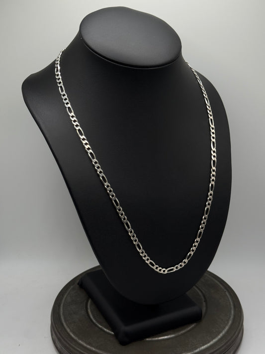 .925 Sterling Silver Figaro Link Chain Necklace – Classic Polished Finish 22”