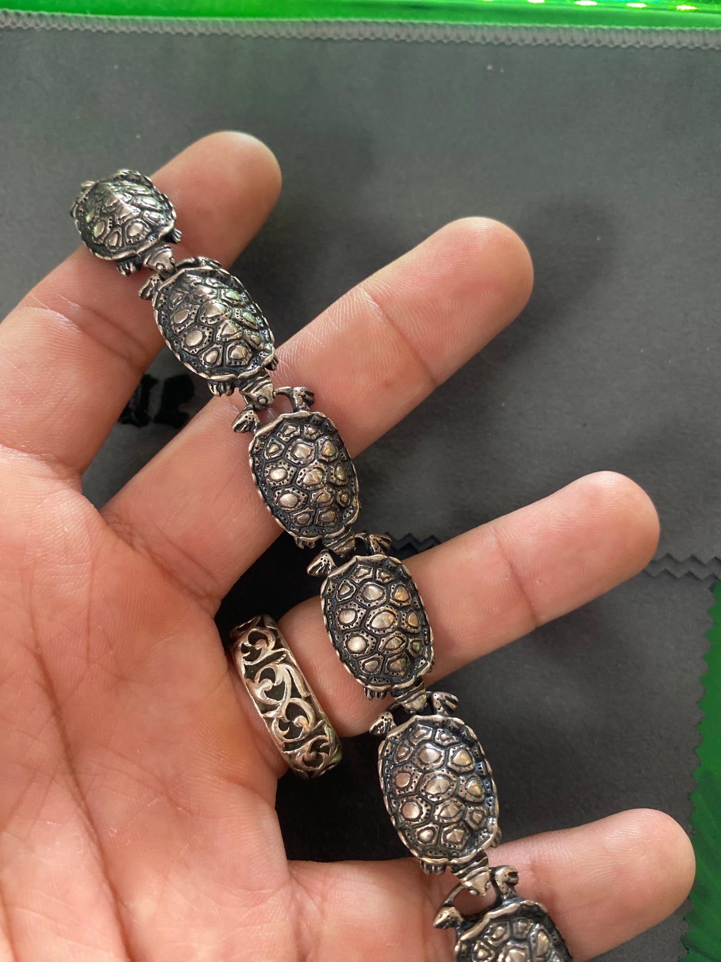 .925 Sterling Silver Turtle Shell Bracelet Sz 8”