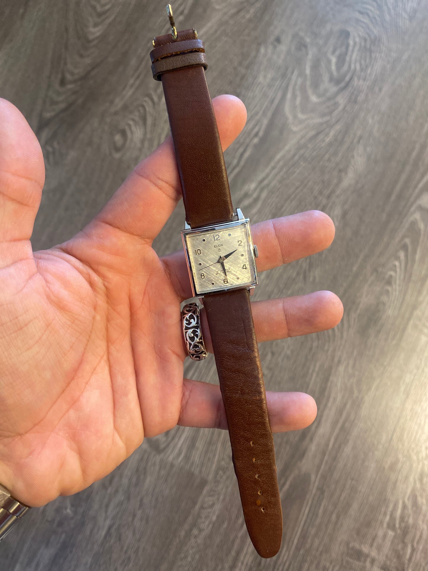 Vintage Elgin Tank Watch Brown Leather Band