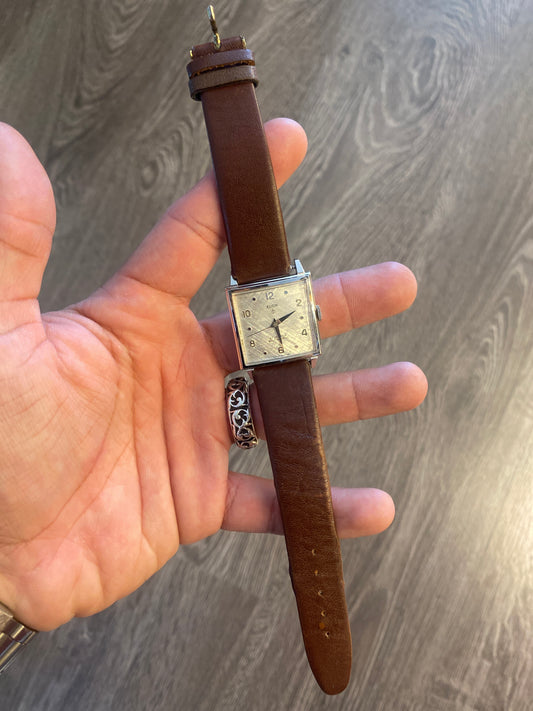 Vintage Elgin Tank Watch Brown Leather Band