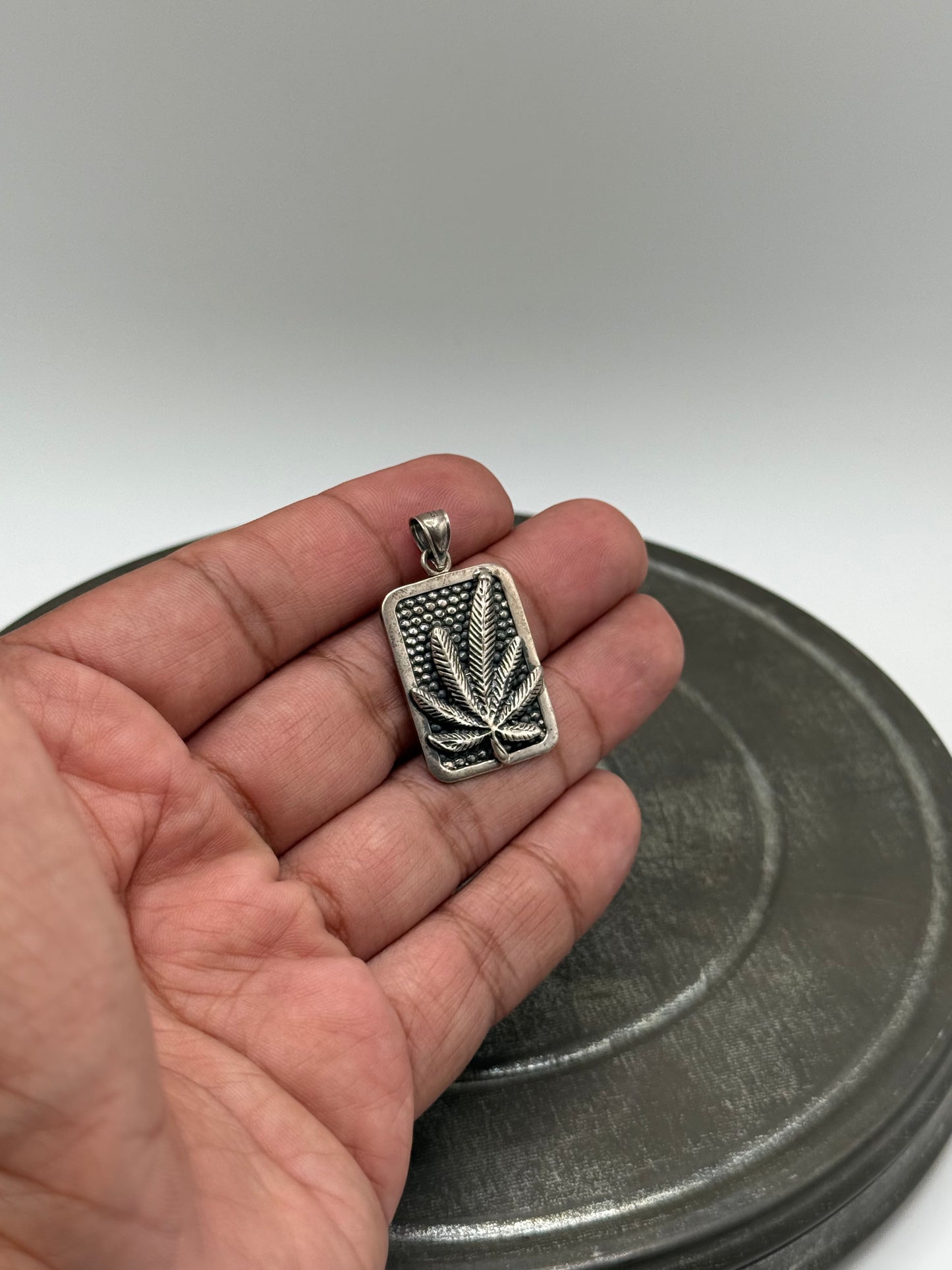 .925 Sterling Silver Weed Rectangular Pendant
