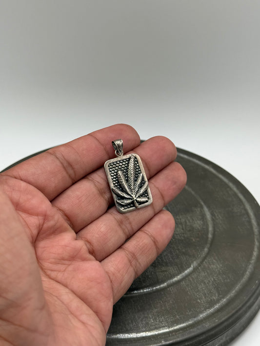 .925 Sterling Silver Weed Rectangular Pendant
