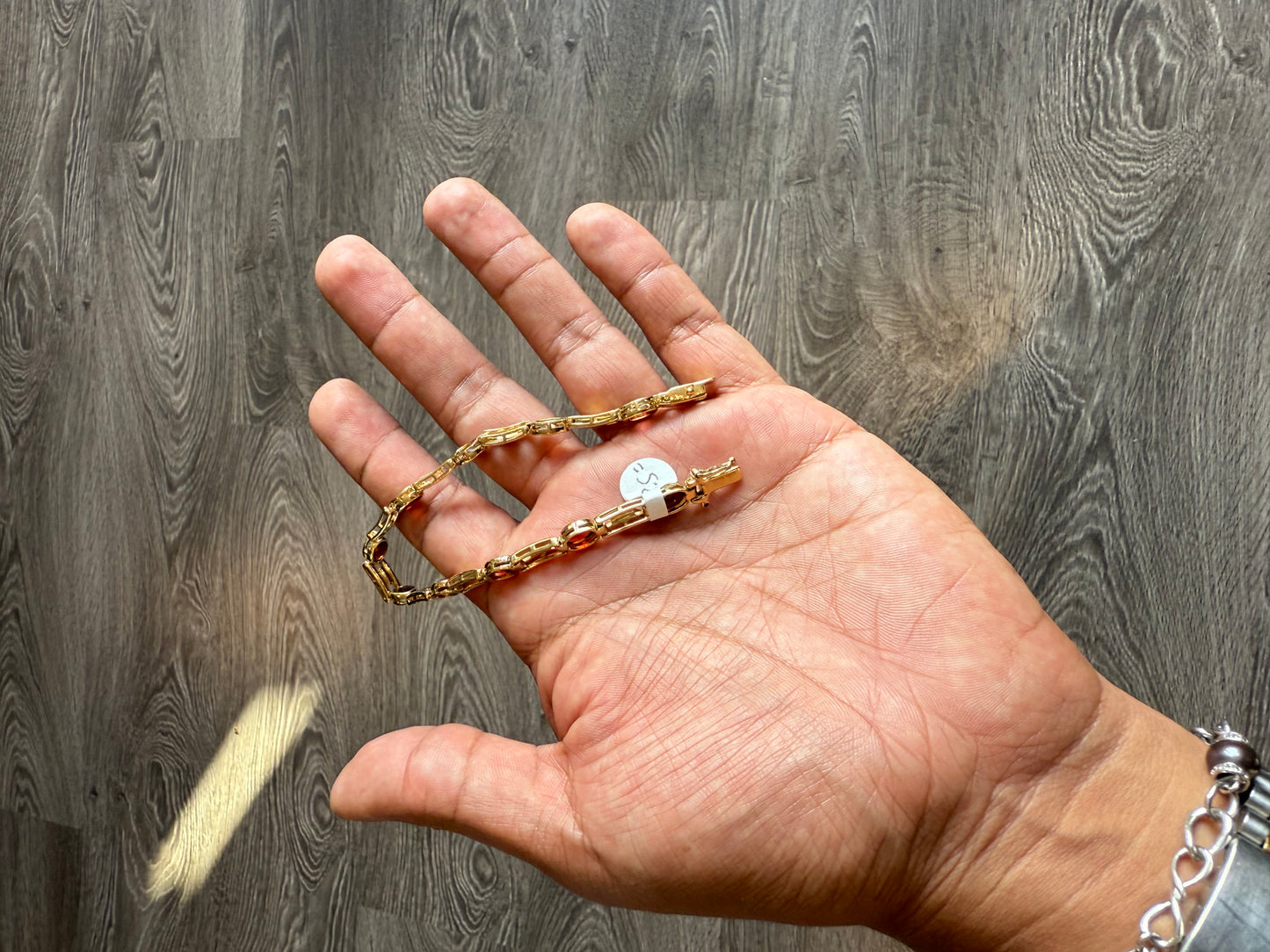 .925 Sterling silver yellow tone Garnett bracelet 8.5”