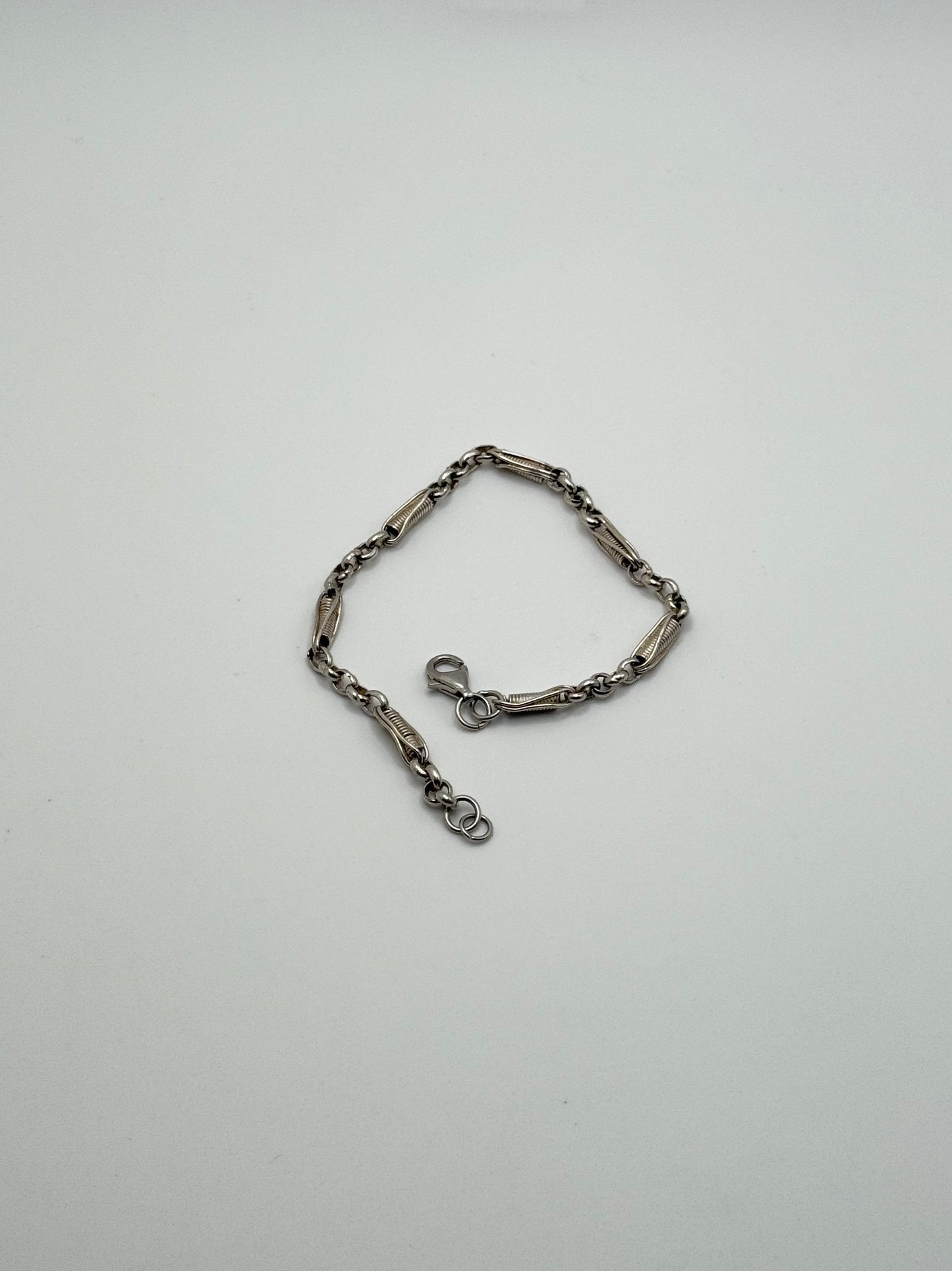 .925 Sterling Silver Vintage Bar Link Chain Bracelet 8”