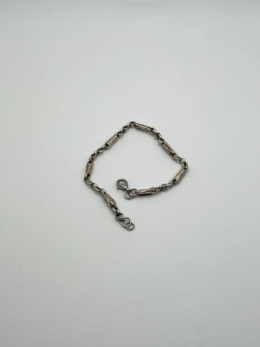 .925 Sterling Silver Vintage Bar Link Chain Bracelet 8”