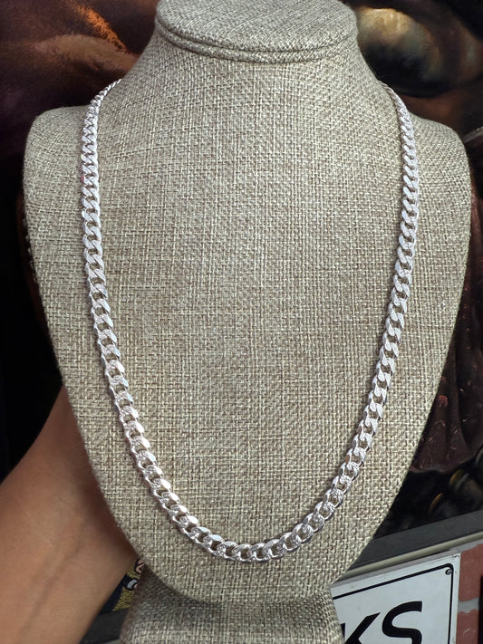 .925 Sterling silver diamond cut solid Cuban link chain 24”