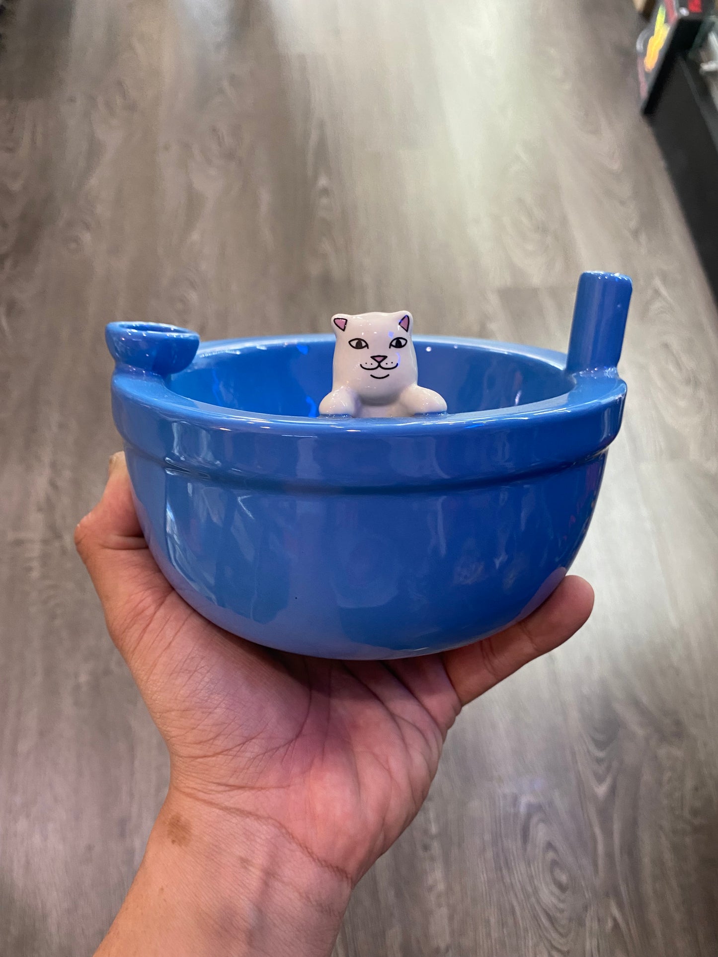 Rip N Dip Ceramic Cat Bowl Blue