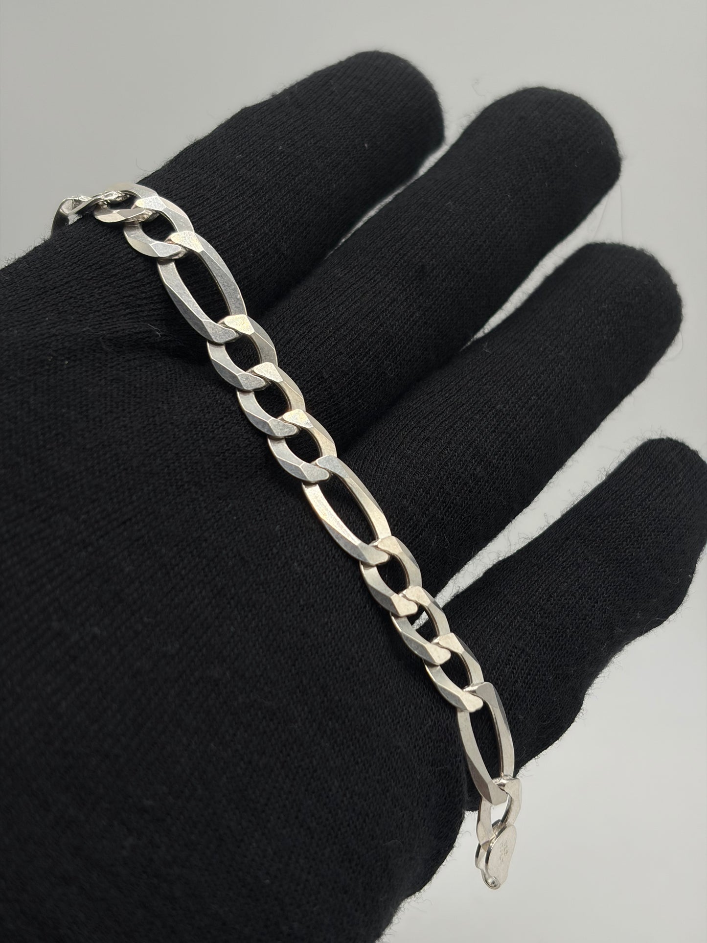 .925 Sterling Silver Geometric Organic Figaro Bracelet 7in