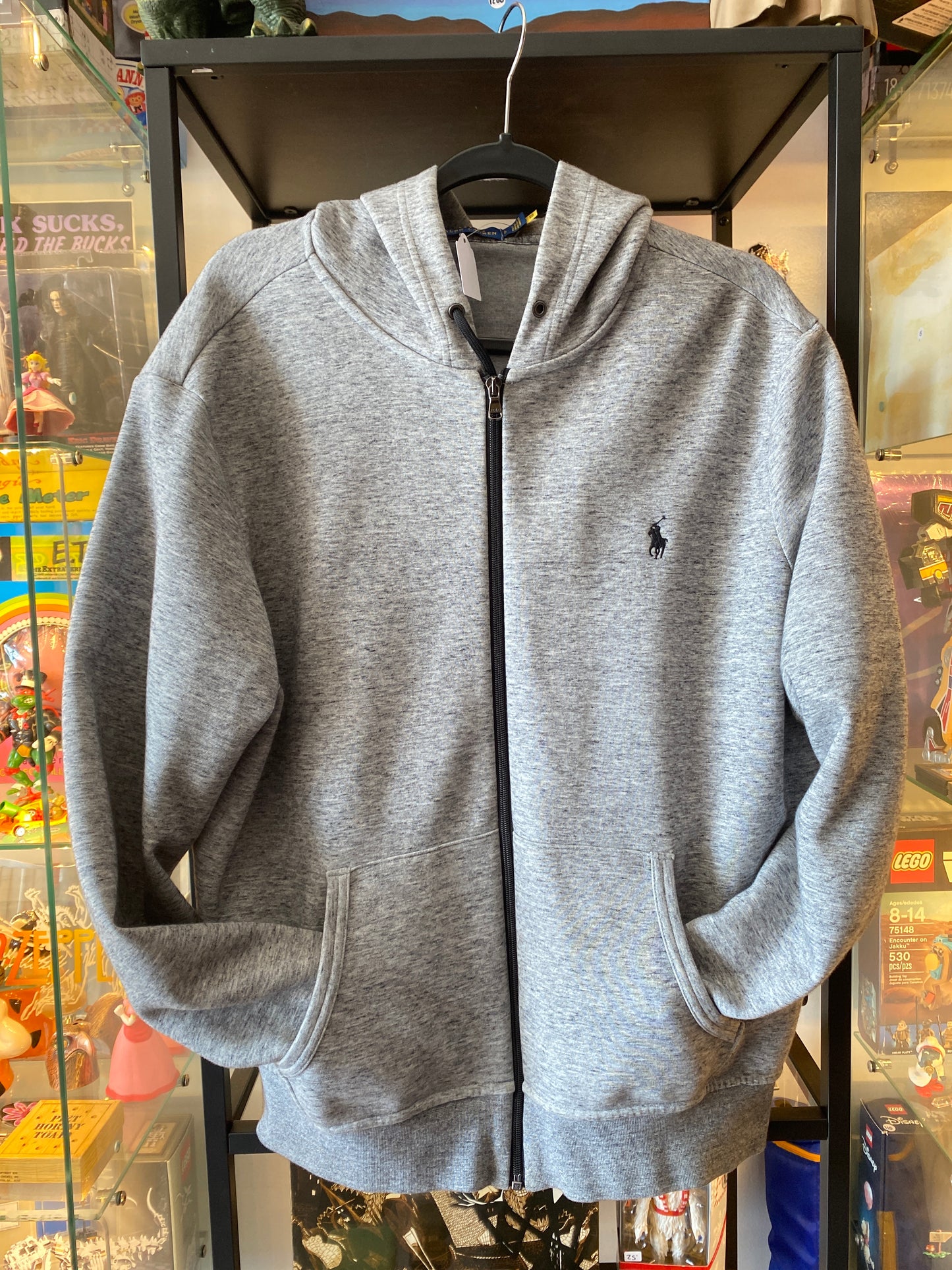 Polo Ralph Lauren Light Heather Grey Zip Up Hoodie Sz Large