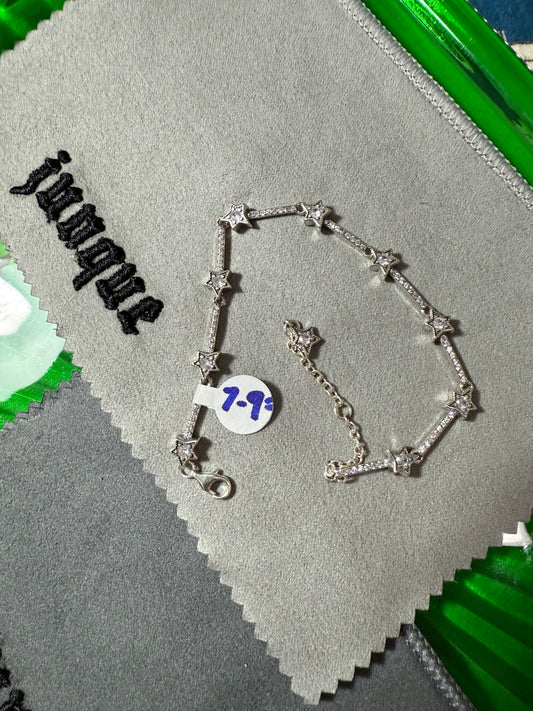 .925 Sterling Silver Star punk CZ bracelet 7-9”