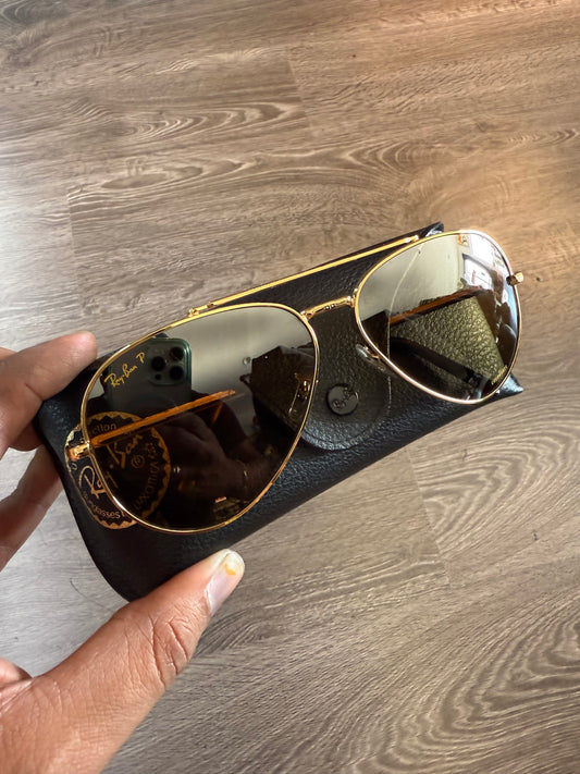 Ray-ban new aviator gold sunglasses with case
