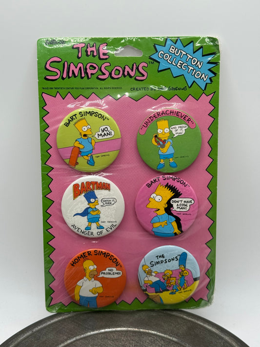 Vintage 1990 The Simpsons Bart Homer Button Pinback Collection Set of 6 – Sealed