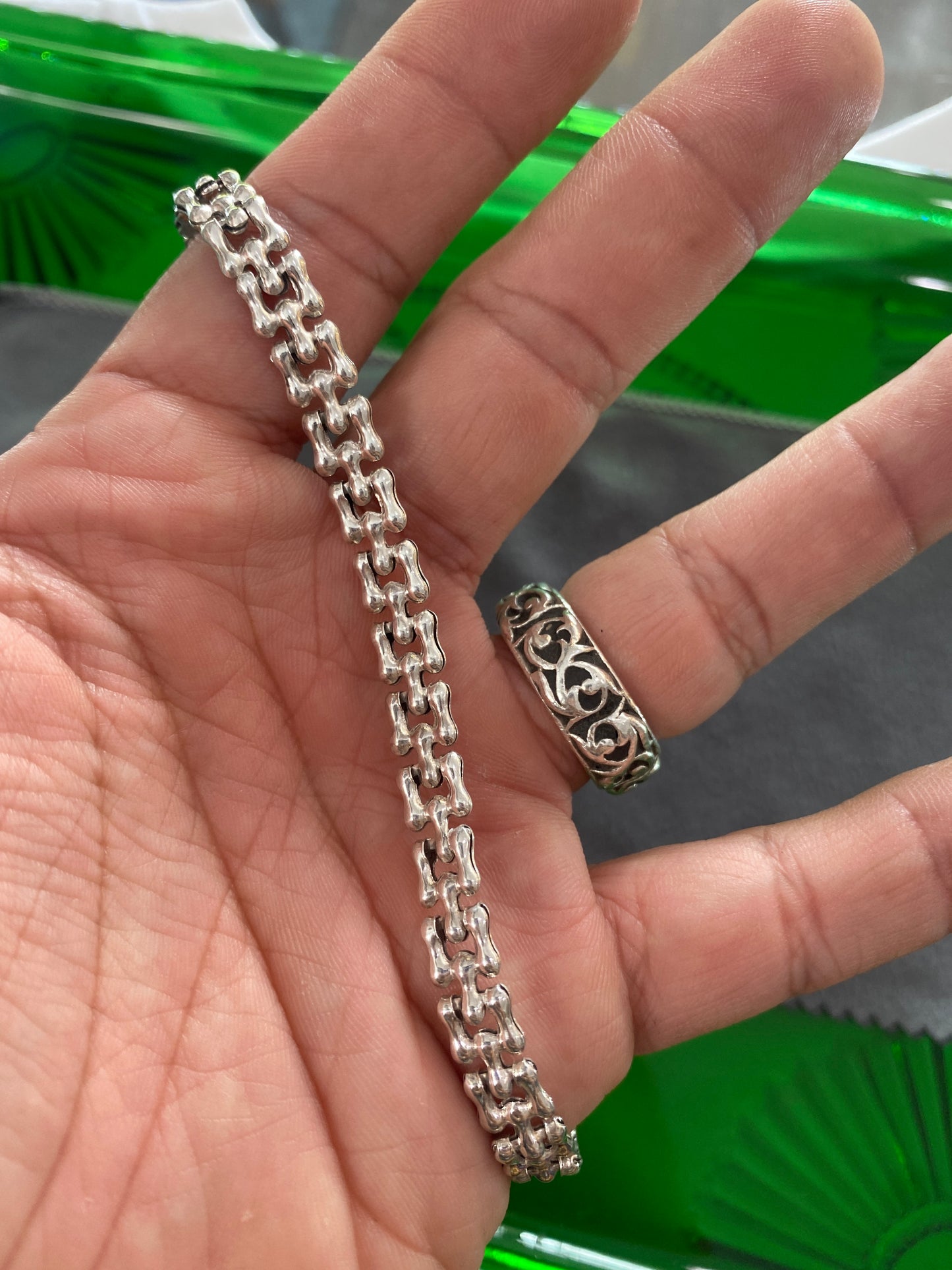.925 Sterling Silver Beaded Link Bracelet 7.5”