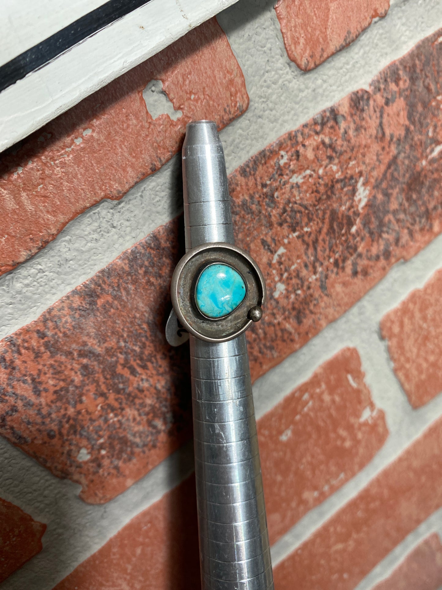 .925 Sterling Silver Turquoise Circle Cocktail Ring Sz 5.5”