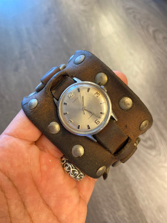 Vintage Timex Wind Up With Leather Cuff Band