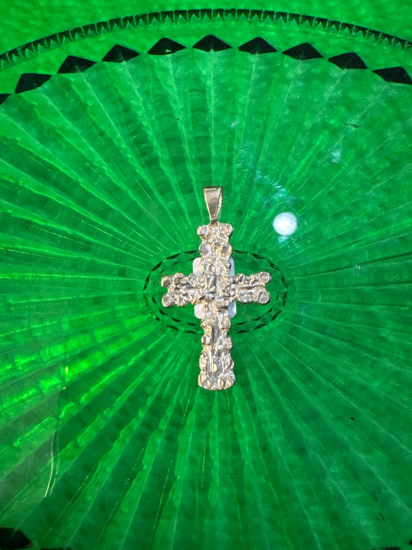 .925 Sterling Silver nugget cross pendent