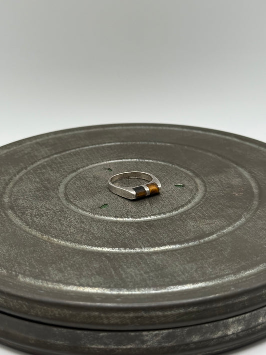.925 Sterling Silver Two Stone Brown Inlay Signet Ring