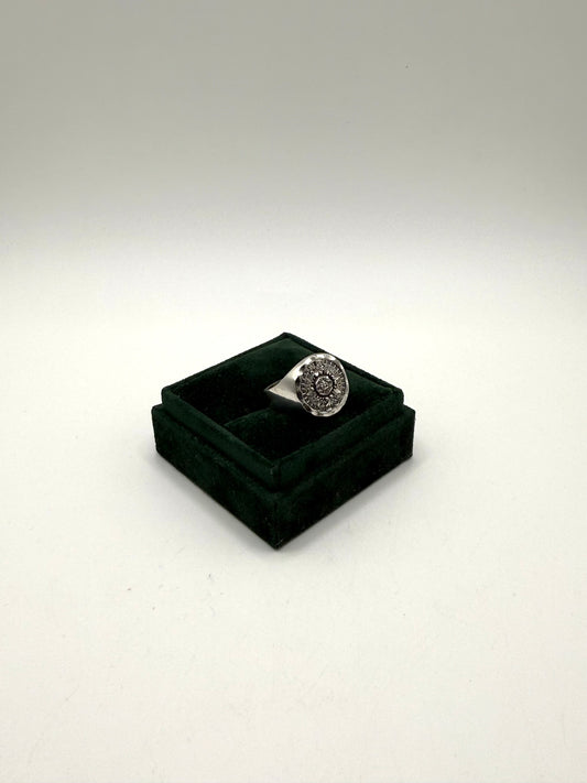 .925 Sterling Silver Aztec Circle Ring Sz 11.5