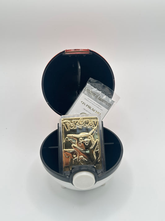 23k Gold Plated Pikachu Pokémon Metal Card w/ Poké Ball Display