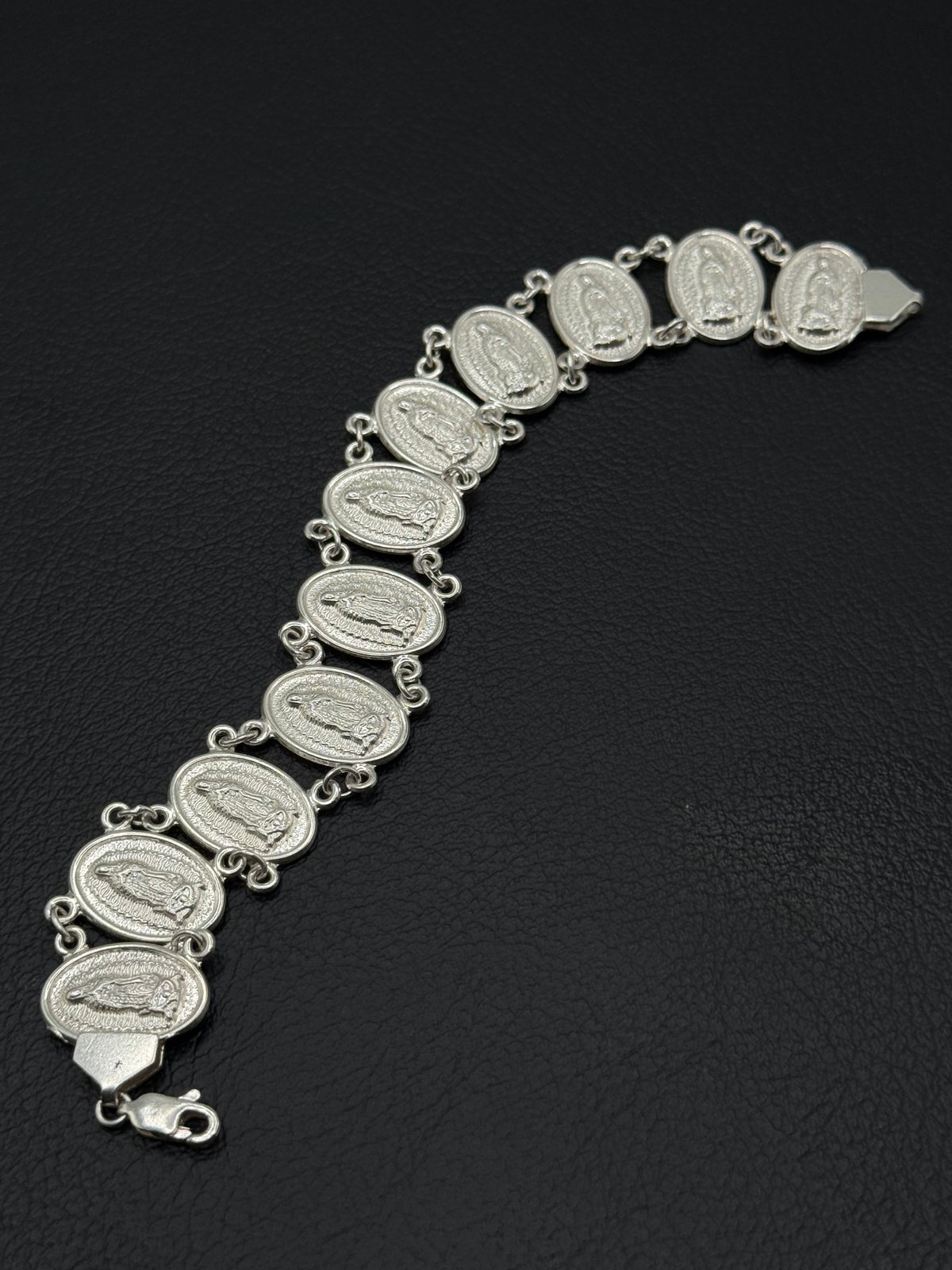.925 Sterling Silver Virgin Mary Miraculous Medal Link Bracelet – Religious Catholic 7.5”