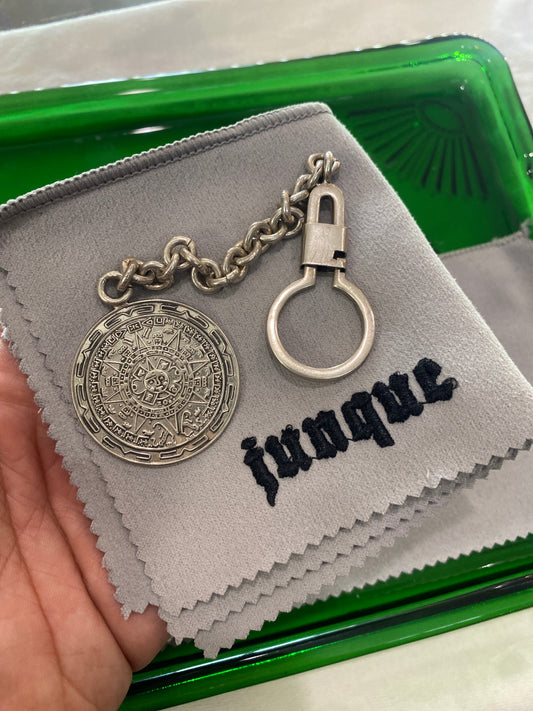 .925 Sterling Silver Aztec Calendar Keychain Pendant