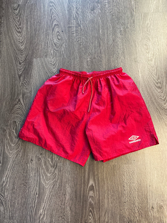 Vintage Umbro Soccer Training Shorts Red Nylon Sz XL