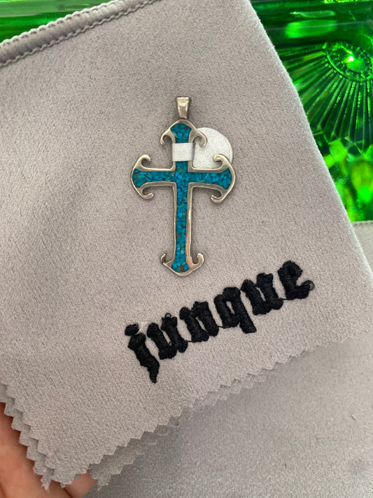 .925 Sterling Silver Flat Turquoise Cross Pendant