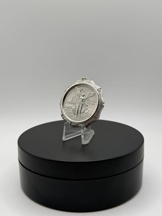 .999 Pure Silver Centenario with Sterling silver bark bezel