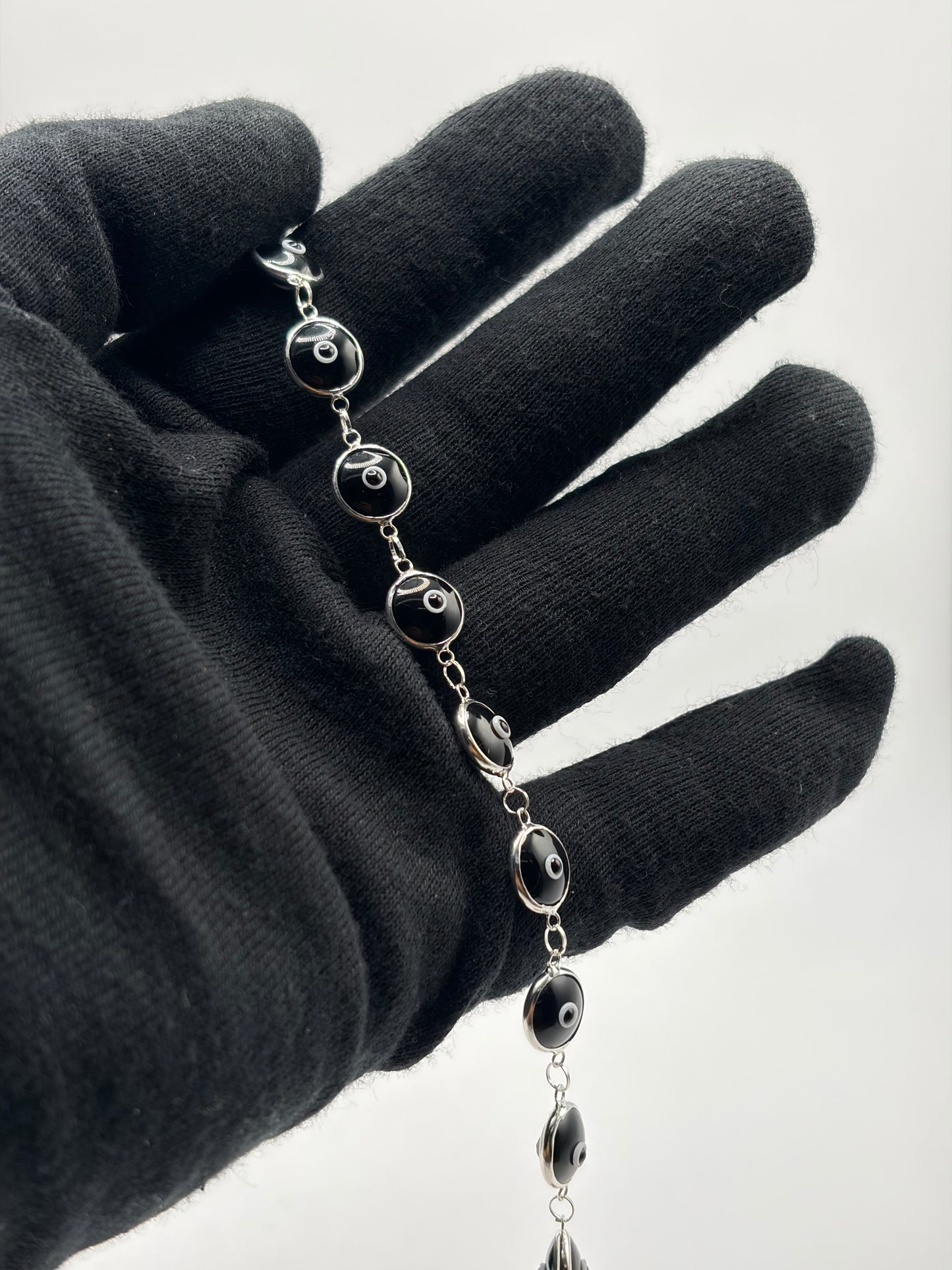 .925 Sterling Silver Black Circle evil eye Bracelet 7.5in