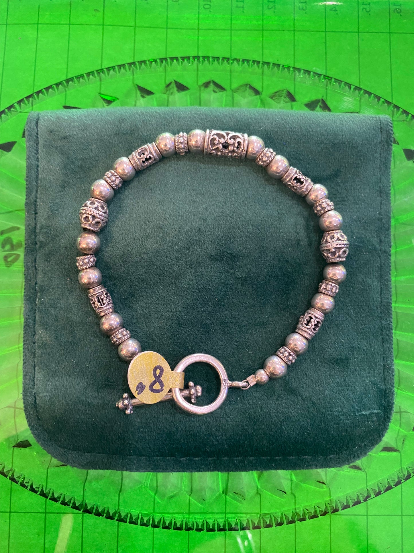 .925 Sterling Silver Bead Bracelet 8”