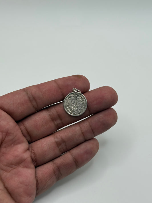 .925 Sterling Silver Aztec Calendar Round Medallion Pendant