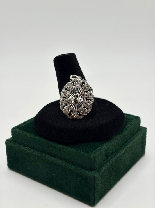 .925 Sterling Silver Virgin Mary CZ Stone Pendant